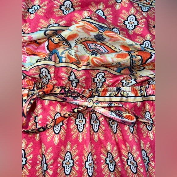 Brand Unknown Boho Cinch Waist Tie Straps Dress With Pockets Size Large EUC - Picture 3 of 5